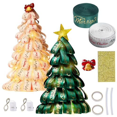 Lavoretti Natale,2Pezzi Kit per Lavoretti Mini Albero di Natale,LED Albero di Natale Piccolo,Set fai da te Alberos Natales Piccolo Nastro Natalizio,Kit Creativi,Decorazioni Natalizie,Tavola Natalizia