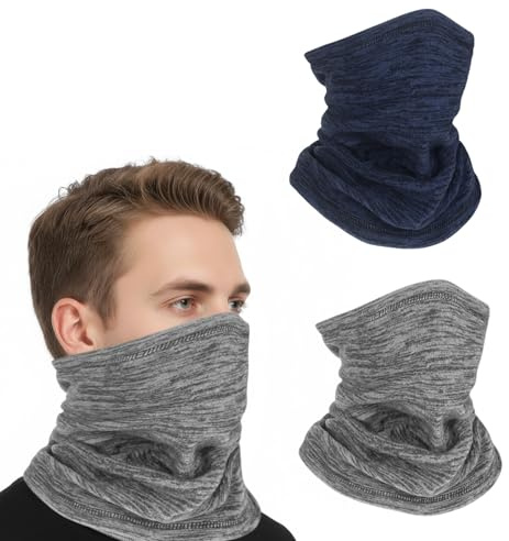 AhhiAboo 2 Pack Winter Fleece Neck Warmer Gaiter for Men Women Windproof Adjustable Face Covering Scarf Elastic Tube Cover Scarf for Skiing Motorcycling Running Cycling Outdoor Sports