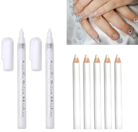 7-Piece White Nail Whitening Pencil Set – DIY Nail Art Tool for Tip Whitening & Under-Nail Brightening (White)