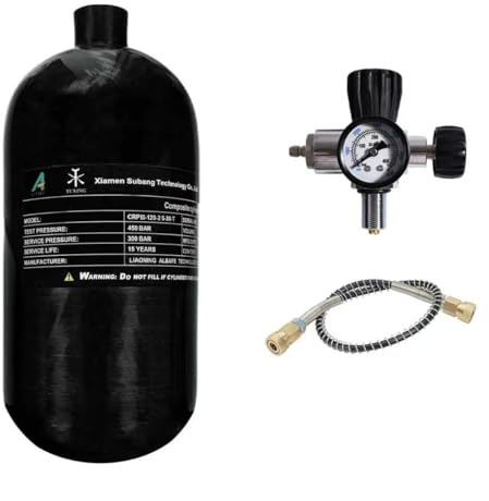 TUXING 4500Psi Réservoir d'air HPA Paintball en fibre de carbone, 2,5 L en fibre de carbone avec régulateur de valve pour réservoir de plongée de fusil à air comprimé PCP (bouteille vide) M18 x 1,5