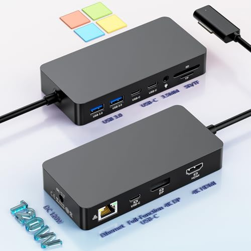 Neues Micro-soft Surface Dock 2 mit 120W Netzteil,12in1 Surface Docking Station Triple Displays mit 4K@60Hz HDMI+USB C+DP für Surface Pro 11/10/9/8/X/7/6/5/4/3, Surface Laptop 7/6/5/4/3/2/1,Surface Go