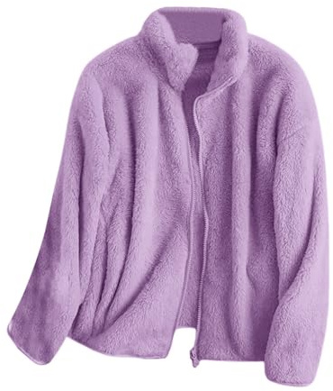 Genérico Abrigo Mujer Corto Chaqueta Ligera Forro Abrigo Polar de Borreguito Ropa Mujer Invierno Chaqueta Invierno Morado Claro S