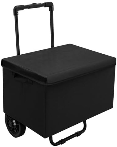 64L Einkaufstrolley Klappbar, Shopping-Trolley mit 2 Rädern, Transporttrolley mit Abnehmbare Einkaufstasche und Abdeckung aus Oxford-Stoff, 80kg Traglast (Schwarz)