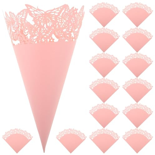 Toyvian Konfetti Tüten für Hochzeiten 20 Stück Rosa Schmetterlings Papiertüten mit Blütenblatt Motiv Blumentüten für Trauung Tischdekoration und Party