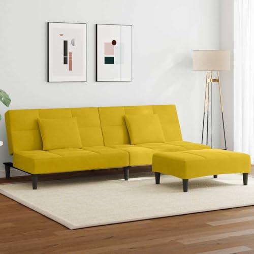 Frdhee Sofa Klein Couchbett,Schlafsofa 2-Sitzer mit Fußhocker Gelb Samt,Küchensofa für Wohnzimmer,Schlafzimmer,Zimmer,Büro