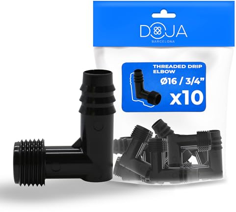 DOJA Barcelona Connettore Gomito 90° con Filettatura Maschio - 16x3/4 - Pack 10 - Raccordo Irrigazione a Goccia, Facil Installazione, Connettori Resistenti, Collegamento Sicuro per Tubo Giardino