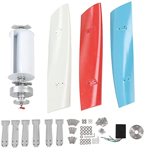 Generatore Eolico Verticale 100W Alta Efficienza 3 Pale Design Aerodinamico Mulino a a Basso Rumore per Uso Domestico e Lavoro Industriale Bianco Rosso Blu (24 V)