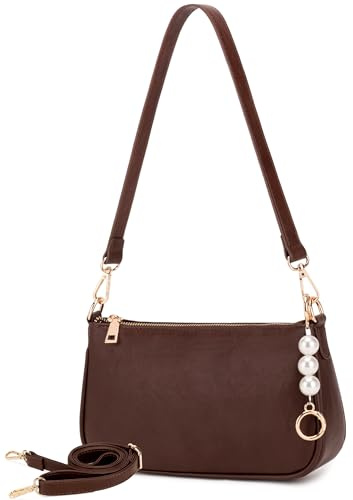 Travistar Handtasche Damen Klein Y2K Tasche – Mini Schultertasche Damen mit Perlenanhänger, Verstellbarem Riemen, Kartenfächer & PU Leder Umhängetasche, Crossbody Bag, Clutch für Frauen & Teenager