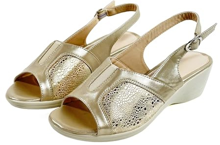 JOMIX Sandali Donna Comodi per Camminare Estivi con Slingback Regolabile Scarpe Aperte Traspiranti con Zeppa Bassa Antiscivolo Oro 36