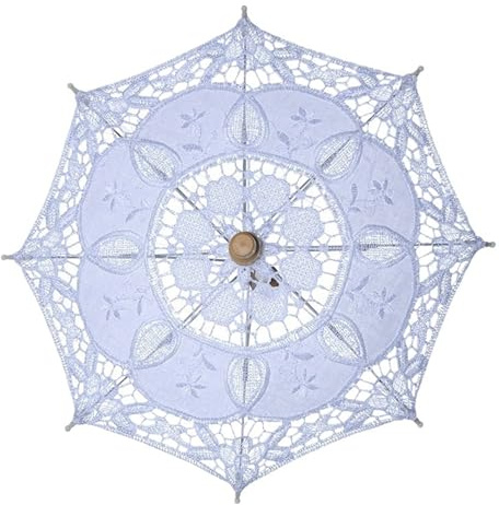 Blommigt paraply bröllop bröllop bröllop broderad brudparaply bomull vit beige för fotografi dekoration(WHITE)