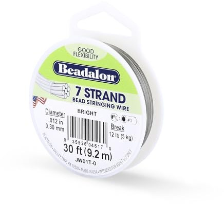 Beadalon JW01-T-0 - Alambre de cuerda de 7 hebras de 0,30 mm, 30 pies (9,1 m) brillante, 012