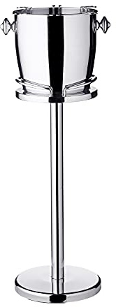 EDZARD Sektkühlerständer Geneva (H 85 cm, Ø 23 cm), Edelstahl hochglanzpoliert, mit Gläserhalterung, für 1 Flasche – Flaschenkühler mit Ständer, Champagnerkühler Ständer, Sektkühler Silber, Barzubehör
