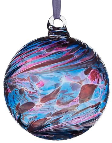 Sienna Glass 8cm Blue & Pink Friendship Ball – Handcrafted Glass Ornament – Gift Boxed Hanging Decoration – Unique Handmade Keepsake for Birthdays, Home, Garden