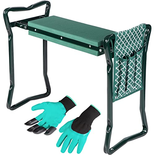 Garden Kneeler And Seat - Protects Your Knees, Clothes From Dirt & Grass Stains - Foldable Stool For Ease Of Storage - EVA Foam Pad - Sturdy and Lightweight - Bench Comes With A Free Tool Pouch!