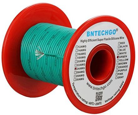 BNTECHGO 24 Gauge Silicone Wire Spool 100 ft Green Flexible 24 AWG Stranded Tinned Copper Wire