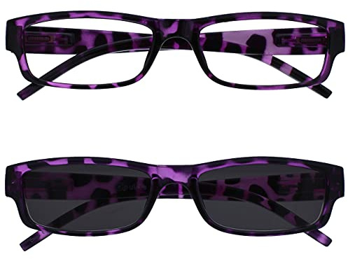 The Reading Glasses Company La Compañía Gafas De Lectura Púrpura Ligero Lectores Con UV400 Lectores De Sol Valor Paquete Doble Hombres Mujeres RS32-5 +2,00
