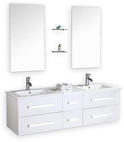 Muebles para baño Modelo White Rome 150 cm para cuarto de baño con espejo baño grifos incluido mueble + 2 espejos + repisas + grifería + fregaderos
