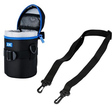 JJC Deluxe Objektiv Tasche mit 1 x Umhängeband, Wasserabweisend, Schwarz, passt Objektiv Durchmesser und Höhe unter 80 x 135mm (3.1 x 5.3”)