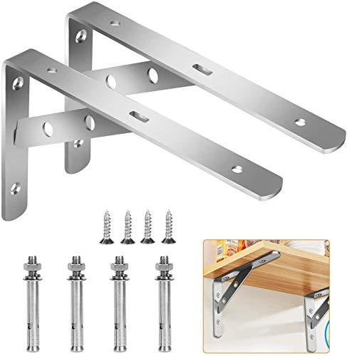Wall Mounted Shelf Bracket, 2 Pcs 90 Degree L Shaped Brackets Stainless Steel Metal Support Joint Angle Bracket Shelf Heavy Duty Corner Brace Shelf Bracket（160x300mm）