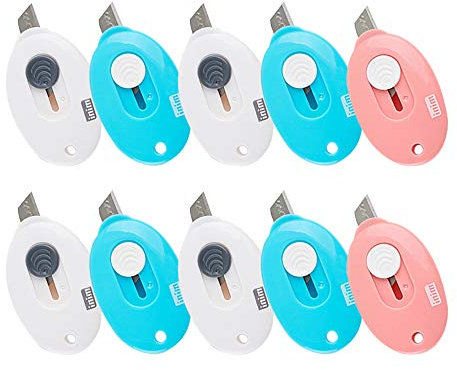 LZYMSZ 10 Stück Mni Box Cuttermesser, Klein Utility Messer, Rosa Einziehbares Tragbares Brieföffner, Weiß Gebrauchsmesser für Umschlag Papierschnitt Pappe Paket Schachtel Universalmesser
