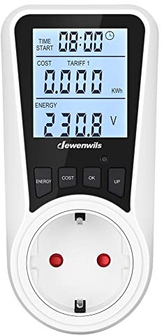 DEWENWILS Stromzähler für Steckdose, Dual Rate Strommessgerät, Energiekostenmessgerät, Stromverbrauch Messgerät mit LCD Bildschirm Hintergrundbeleuchtung, Überlastschutz und Kindersicherung, 16A/3680W