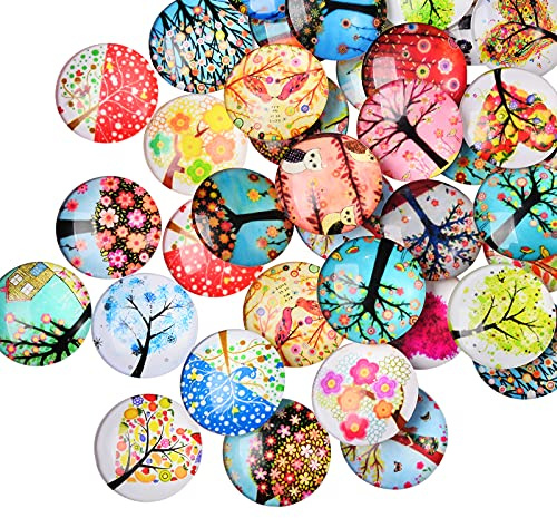 BEEFLYING Muggelsteine Glassteine Bunt Deko, 50 StüCk Lebensbaum | 25 mm Gemischte Glasnuggets Glücksstein, für DIY Handwerkliche Herstellung Schmuckherstellung Heimdekoration