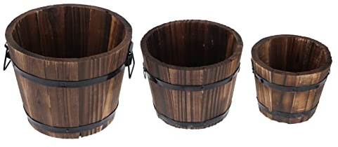 TOPBATHY 3stücke Holzfass Blumenkübel Aus Holz Als Pflanzgefäß Für Drinnen Und Draußen Natürliche Gartendekoration Und Wohndekoration