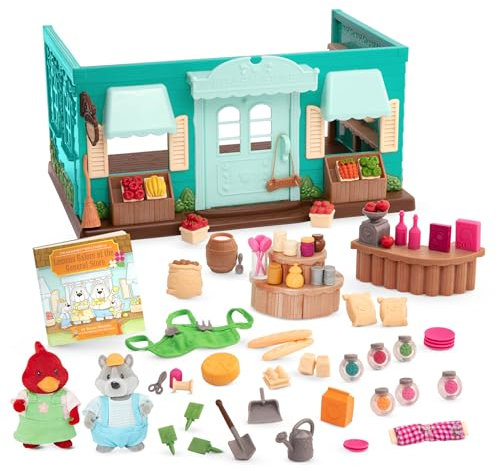 Li'l Woodzeez - Honeysuckle Hollow Kaufladen - Deluxe - Spielset mit Tierfiguren - Gemischtwarenladen für Spielzeug - Mini-Möbel & Spielessen - Inklusive Märchenbuch - 3 Jahre +