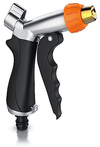 Brandson - Garten Handbrause Metall Messing - Gartenbrause - 1/2 Zoll für Gartenschlauch - Pistolengriff mit Halteclip - 170 psi Wasserdruck - regelbarer Wasserdurchfluss - mit 1 2 Gardena kompatibel