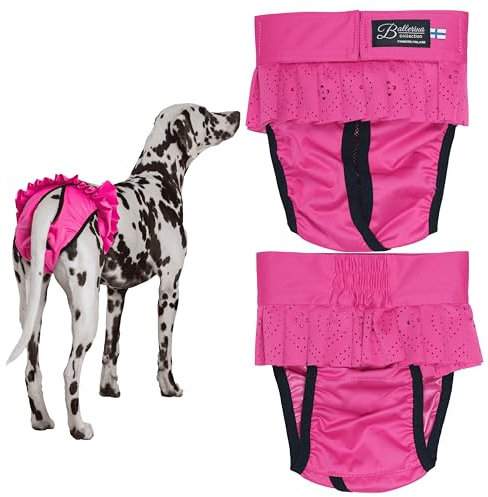 FINNERO Ballerina Läufigkeitshose für Hündinnen – Hundewindel mit Rock für Hündinnen – Schutzhose bei Läufigkeit und Harninkontinenz – Bequem, waschbar und stylisch – XL, Dark Pink