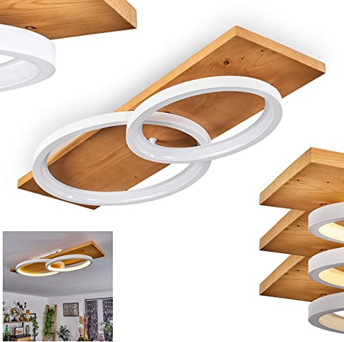 HOFSTEIN LED Deckenleuchte Pompu, dimmbare Deckenlampe aus Metall/Holz/Kunststoff in Natur/Weiß, moderne Leuchte über herkömmlichen Lichtschalter dimmbar, LED 30 Watt, 3000 Kelvin, 3500 Lumen
