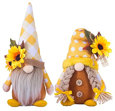 FYBlossom 2er Set Wichtel Frühling Deko Wichtel Figuren Sommer, Wichtel Zwerg Puppe Frühlingdeko Mit Sonnenblume, Plüsch Schöne Wichtel Spielzeug Frühlingswichtel Für Festival Home Küche Dekor