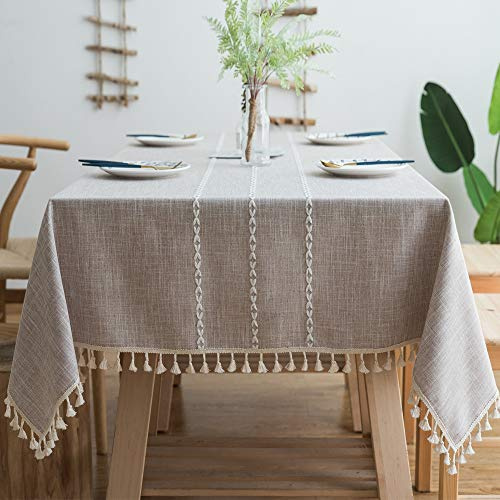 JaeMoose Tischdecke Quaste Baumwolle Leinen Elegante Tischdecke waschbare Küchentischabdeckung für Speisetisch (Kaffee, 140 x 220 cm)