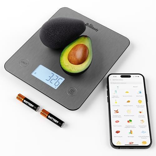 Bisonbody Digital Food Kitchen Scale with Smart App – Large Stainless Steel Surface 5 Unit Conversions Tare Function – Digital Kitchen Scale App to Track Nutritional Information