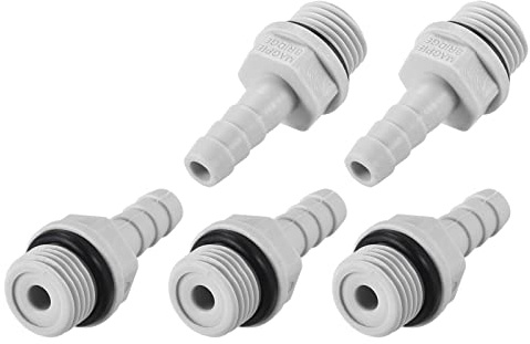M METERXITY 5pz Dentellato Tubo flessibile Raccordi - PVC Tubo Connettore per Trasporto Acqua, Aria, Applicare a Macchinari, Industria (0.24 Dentellato x 1/4 G Maschio Filo, Grigio)