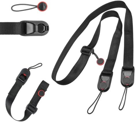 JOCXZI Cinghie per Fotocamere Tracolla per Reflex - Tracolla per fotocamera con chiusura rapida, colore nero, (1 cinturino da polso per fotocamera + 1 cinghia per fotocamera)