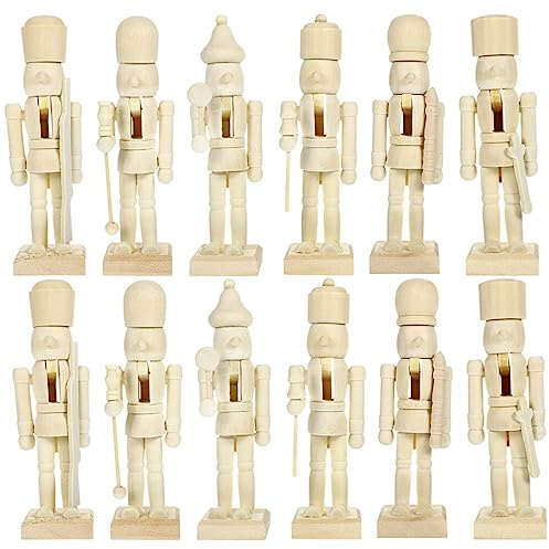 MAGICLULU Décorations de Noël 12 pièces de casse-noisette en bois non finis casse-noisette en bois pour peindre casse-noisette de couleur en bois pour faire soi-même des ornements de Noël
