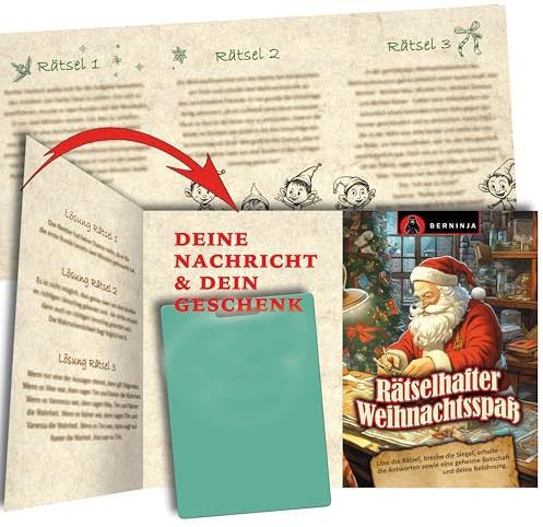Berninja Rätselkarte für Geldgeschenke verpackung – kreative Gutscheinverpackung – Rätselspaß als Grußkarte (Weihnachtsrätsel) - Gutscheinkarten-Etuis