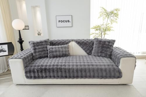 MINGPINHUIUS Sofabezug L Form 1/2/3/4 Sitzer Sofa Überzug für L Form Sofa Couch Sessel Ecksofas,Weicher Kaninchen Plüsch Sofabezug rutschfest Sofa Überwurf (Dunkelgrau,90 x 240 cm)