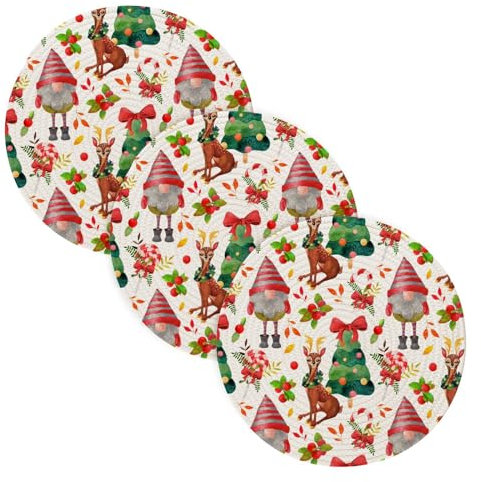 Topfuntersetzer für heiße Töpfe und Pfannen, 38,1 cm, Baumwollfaden, absorbiert Wasser, heiße Matten für sofortige Topfbedarf, Weihnachten, lustige Zwerge, Hirsche, Baum, 3 Stück