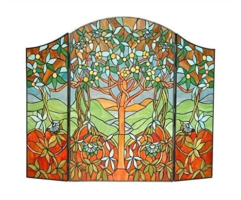 Kaminschutzgitter, 111,8 x 76,2 cm, Buntglas-Kaminschutz, 3-teilige Falttüren, Kaminschutz, Flache Kaminschutzgitter, dekorativ Present