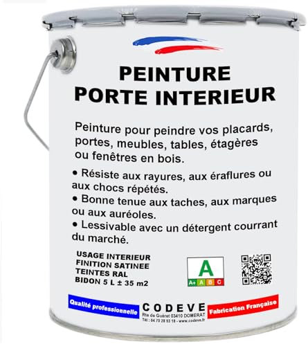 Peinture Porte Interieur - Codeve Bois/Ral 1015 - Ivoire Clair - 5 L - Intérieur - Pour La Décoration De Votre Porte En Pin, Sapin, Frêne Ou Chêne.