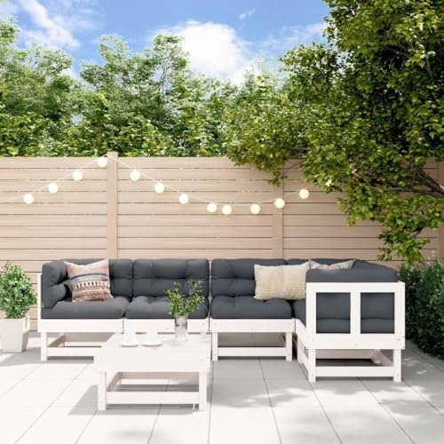 Gecheer Loungemöbel 6-TLG.Gartenlounge Outdoor Lounge-Set Loungemöbel Terrasse Modulares Sofa Gartenmöbel Set Mittelsofa Terrassen Lounge Ecksofa Gartenhocker Gartengarnitur Terassenmoebel Weiß