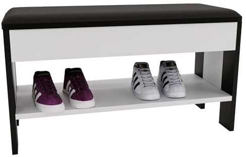 CraftPAK Schuhregal mit Klappdeckel und gepolstertem Sitz| Schuhbank | Schuhschrank mit Sitzfläche 46x80x33 cm - Schmale Sitzbank aus Holz mit Schuhablage Schuh Bank mit Polster/Weiß