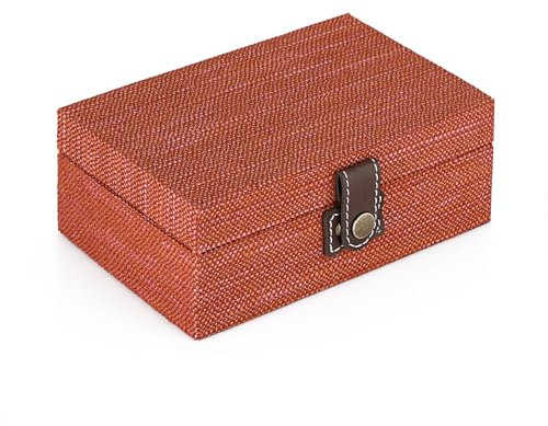 IGNPION Dekorative Truhe aus Holz, Leinen, moderner Stil, Geschenk-Box, Schmuck-Aufbewahrungsbox, Holz-Aufbewahrungsbox für Münzsammlung, Schlüssel (Orange-Rot, S)