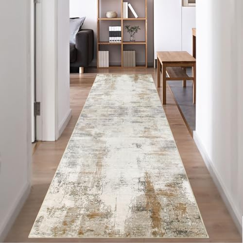 Famibay Tapis de couloir antidérapant extra long lavable pour couloir, cuisine, chambre à coucher, buanderie Marron et beige 60 x 300 cm