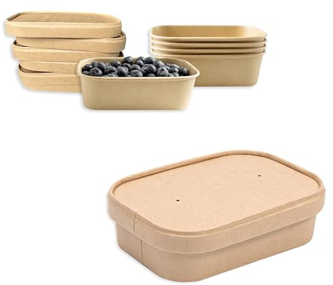 ECOPICNIC Ensaladera Rectangular de Papel Kraft con Tapa Kraft 50 Unidades 500 ml | Envases Desechables de cartón Kraft con Tapa, Ideales para ensaladas, Comidas para Llevar y Aperitivos