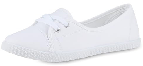 VAN HILL Damen Sportliche Ballerinas Flach Basic Bequem Schuhe 215862 Weiss 37