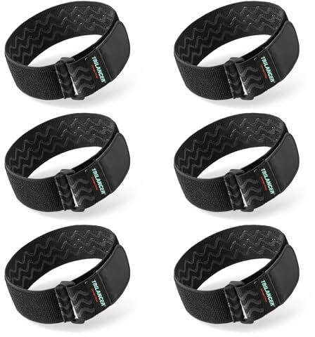 Trilancer Elastic Cinch Straps with Anti-Slip Strips, 36cm x 5cm (6 Pack) Multipurpose Hook and Loop Bundling stretchy Straps for Extension Cords, Cables, Ropes, Hoses, Bike, RV, Boat, Garden