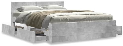 Homgoday Bettgestell mit Schubladen Bettrahmen Stauraumbett Holzbett Doppelbett Einzelbett Bett mit Kopfteil Lattenrost für Schlafzimmer Gästezimmer Betongrau 120x200 cm Holzwerkstoff